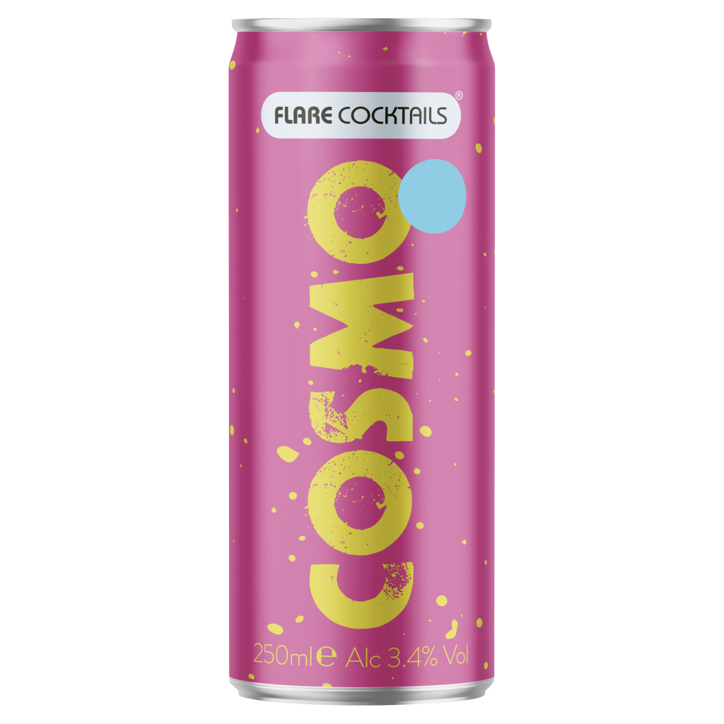A 250ml bottle of Flare COSMO, a clear, modern design with a silver cap and bold black lettering on a white label.