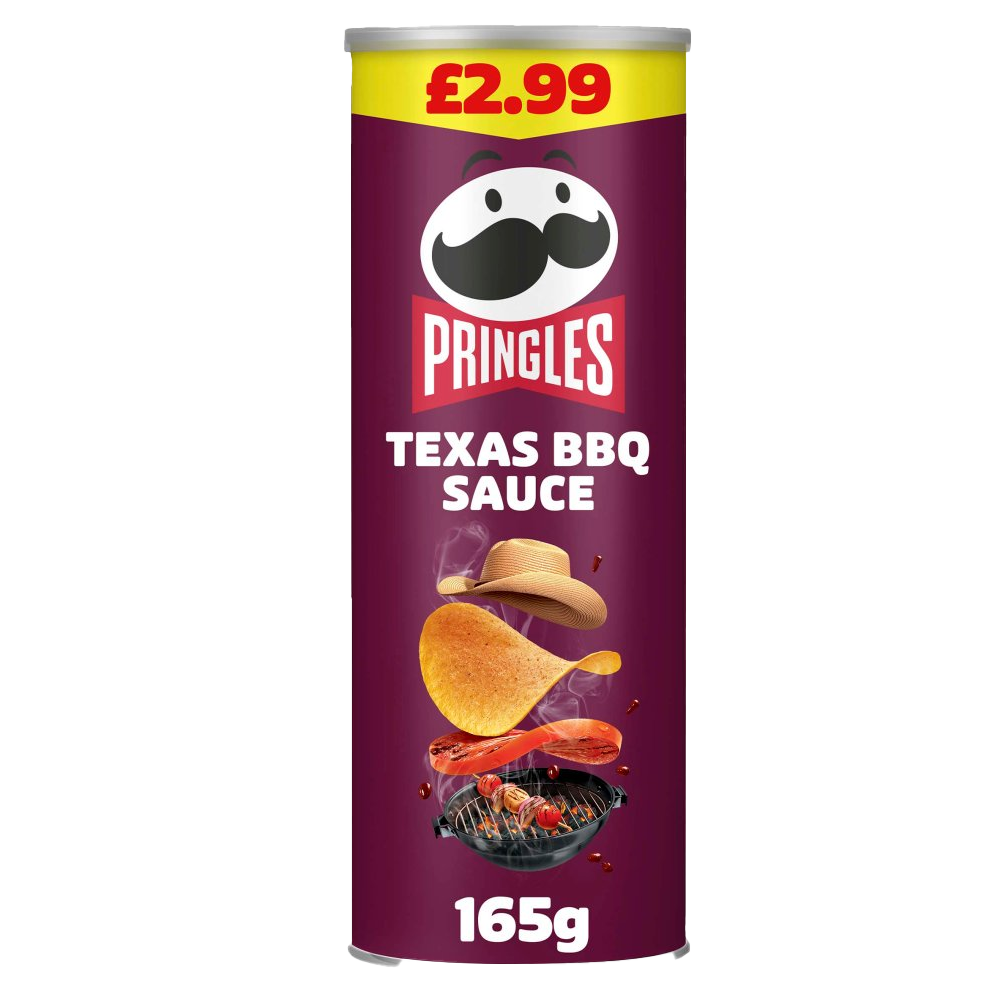 A cylindrical red Pringles can labelled 