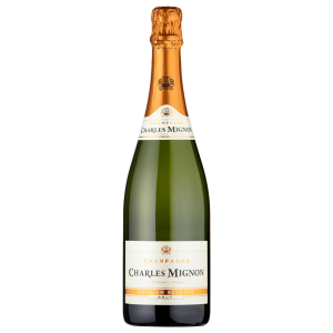 Bottle of Charles Mignon Brut Champagne, 75cl, with a gold foil neck and label featuring the brand name and logo.