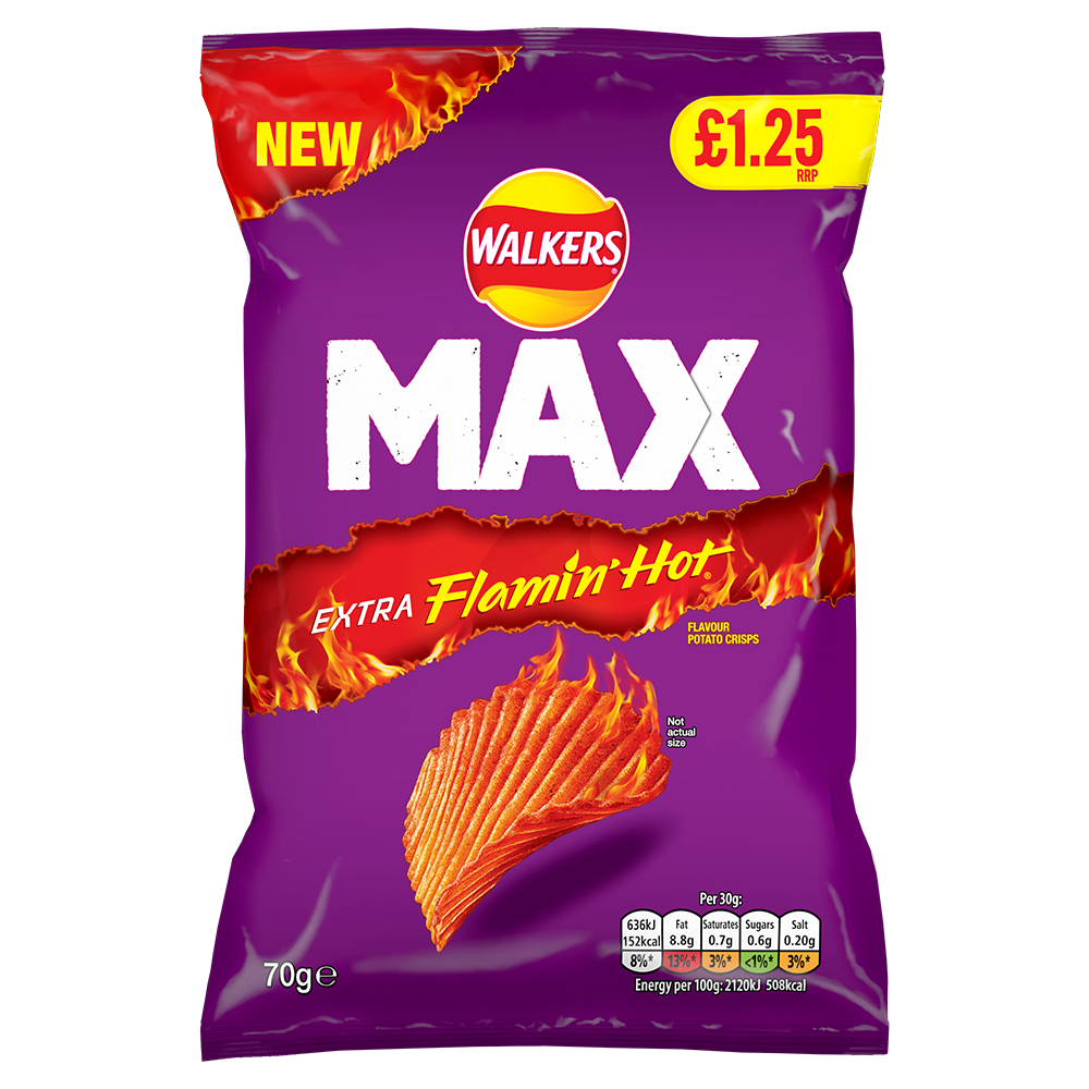 Walkers Max Extra Flamin’ Hot 70g PMP £1.25
