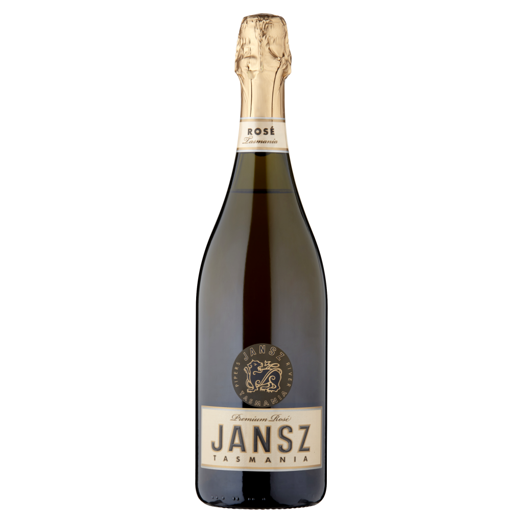 A bottle of Jansz Premium Rosé sparkling wine, 75cl, with a pink label and gold foil on the neck.