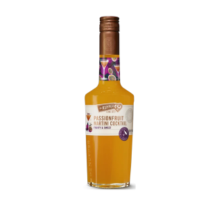 A bottle of De Kuyper Passionfruit Martini Cocktail, featuring a fruity and sweet design with a purple label.