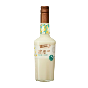 Bottle of Kuypers Piña Colada cocktail mix, featuring a tropical design and creamy white liquid.