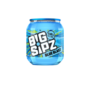 Image of Big Sipz Blue Blast drink, 200ml bottle. The bottle is blue with a matching blue screw cap and a colourful label.