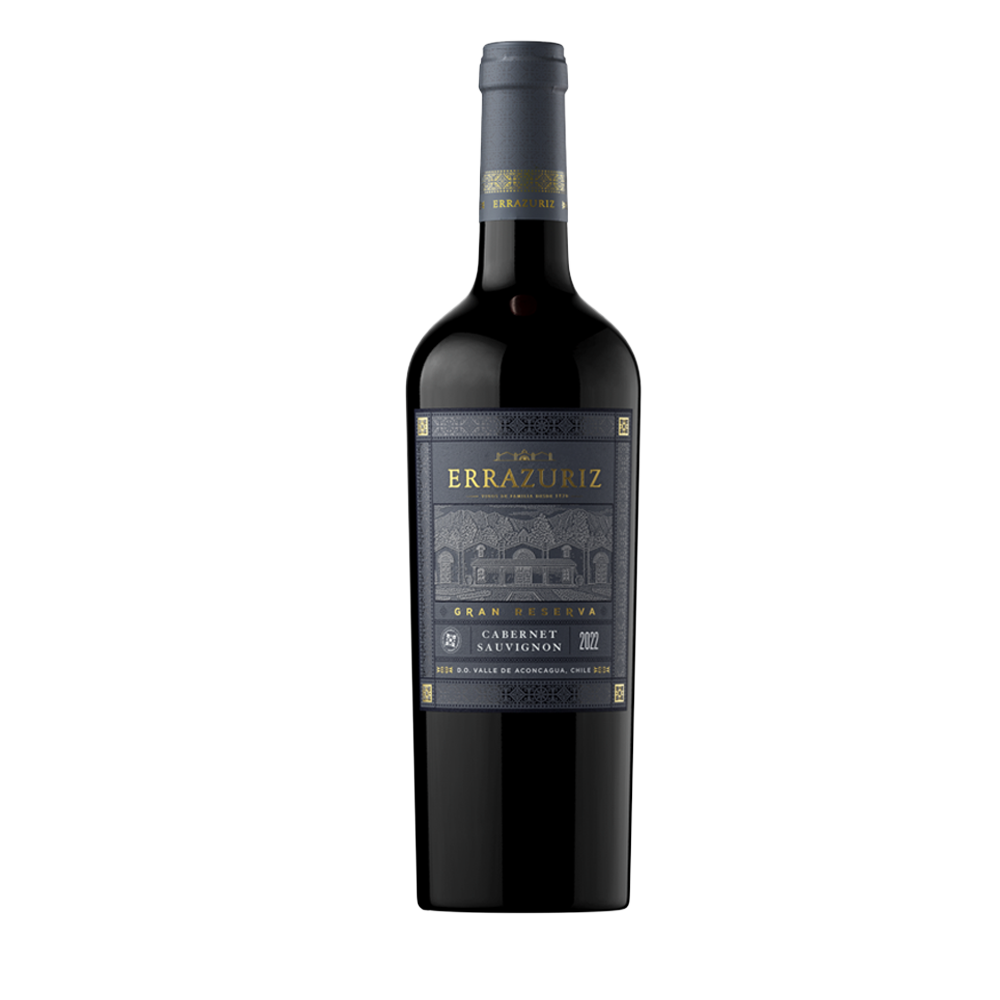 Bottle of Errazuriz Gran Reserva Cabernet Sauvignon, 75cl, with a red and gold label, against a plain white background.