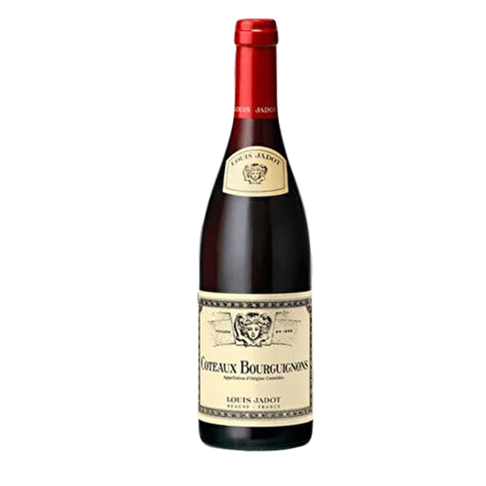 Bottle of Louis Jadot Coteaux Bourguignons Rouge red wine, 75cl, with a cream label and gold emblem featuring the brand's logo.