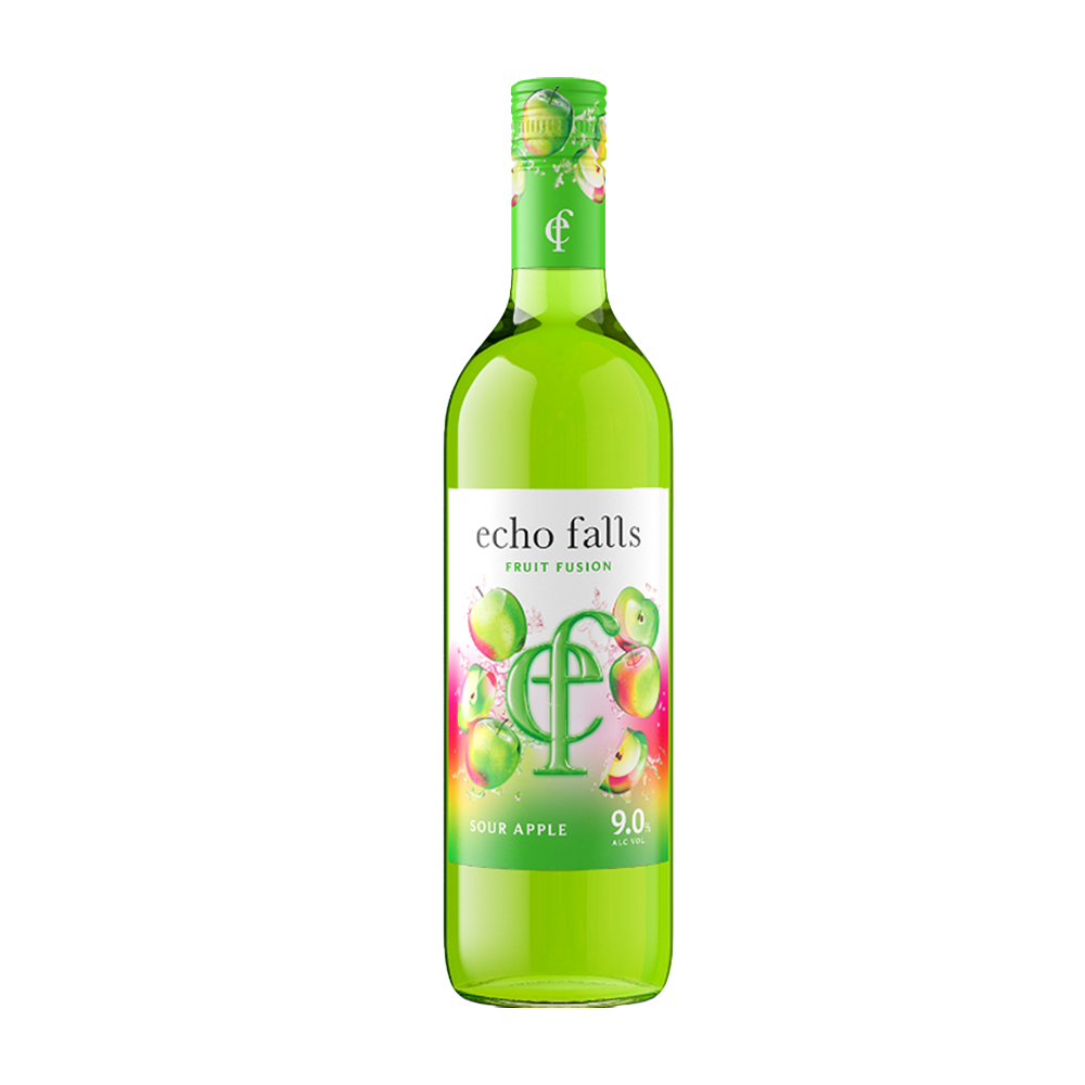 Bottle of Echo Falls Sour Apples flavoured wine, 75cl, with a green label featuring apples on a white background.